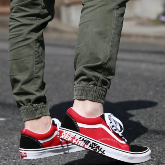 black racing red vans